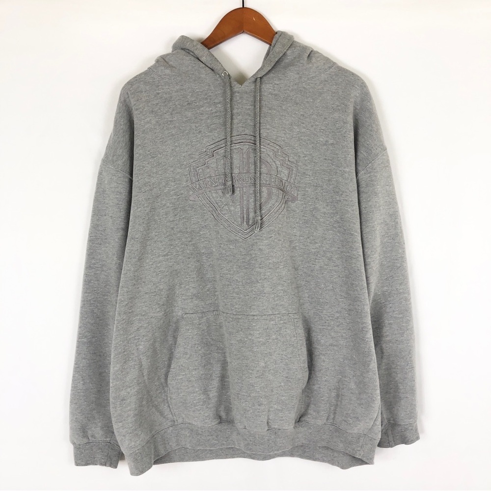 Warner Bros Embroidered Hooded Sweatshirt Gray Size XL Drawstring